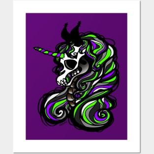 Unicorn Skeleton (Purple and Green Version) Posters and Art